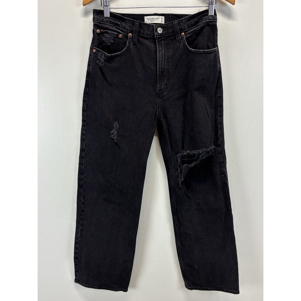 Abercrombie & Fitch The '90s Relaxed Jean High Rise Black Distressed Womens 28 6